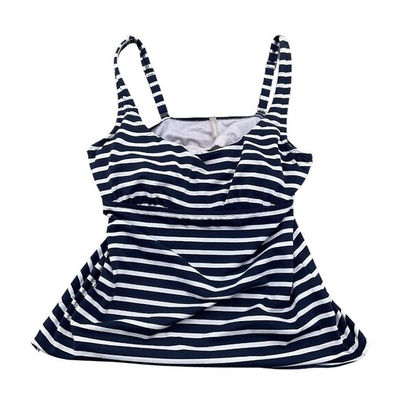 Lands End Swim Top Women 6 Blue White Ruched  Underwire Tankini Bra Wide Strap - Picture 1 of 7